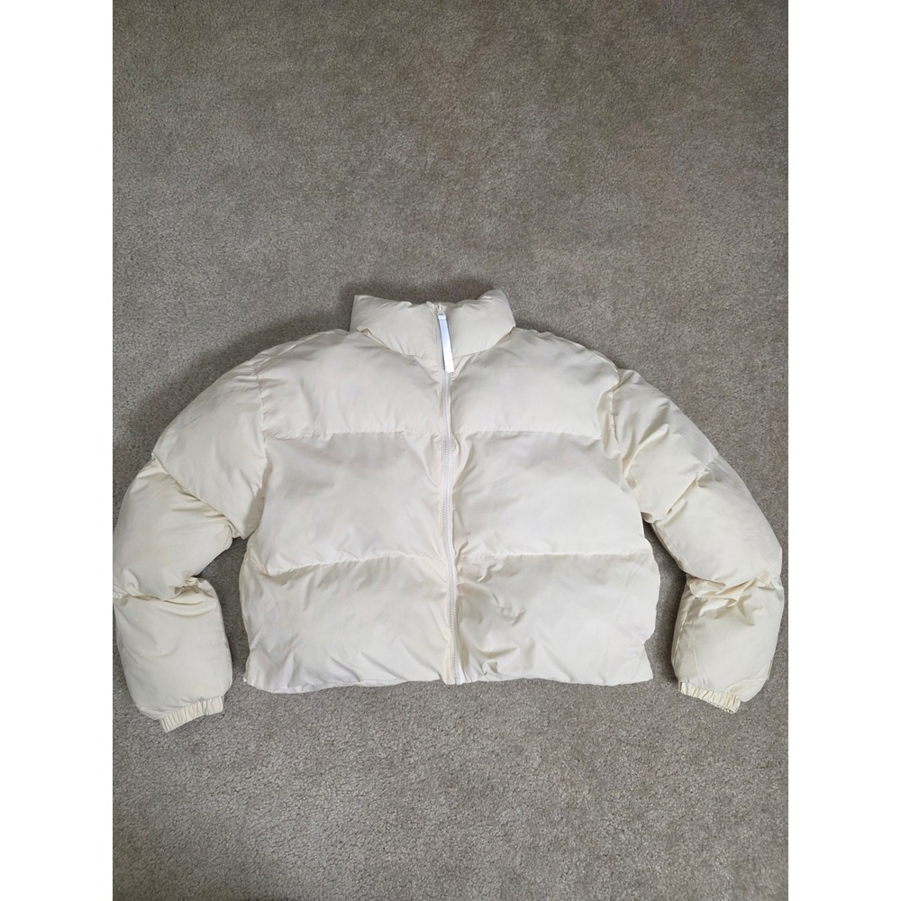 Fabletics Womens Off White Cropped Puffer Jacket Full Zip Size S